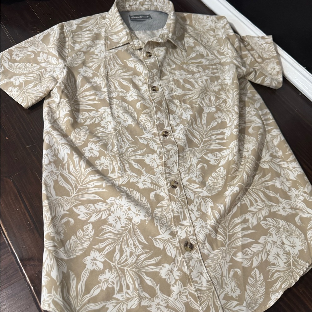Eddie Bauer Beige Floral Button Down Shirt